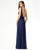 Navy Blue Prom Dresses V-Neck Lace Appliques Bodice Long Prom Evening Gown 2019