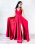 Simple 2019 Red Satin Prom Dresses with V-Neck Long Prom Homecoming Dress Fashion