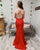 2019 Red Satin Mermaid Prom Dresses with V-Neck Long Prom Homecoming Party Gowns
