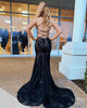 Black Lace Mermaid Prom Dresses 2019 Delicate Long Party Gown Appliques Criss Cross