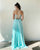 Elegant Ice Blue Prom Dresses with Lace Appliques Chiffon A-line Long Prom Gowns 2019