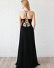 Elegant Black Prom Dresses Sheer Lace Appliques Chiffon A-line Long Prom Gowns 2019