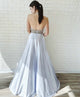 Delicate Silver Satin Prom Dresses Beaded Backless A-line Long Prom Gowns 2019