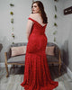 Off The Shoulder Red Lace Mermaid Prom Dresses Beaded Plus Size Prom Gowns 2019