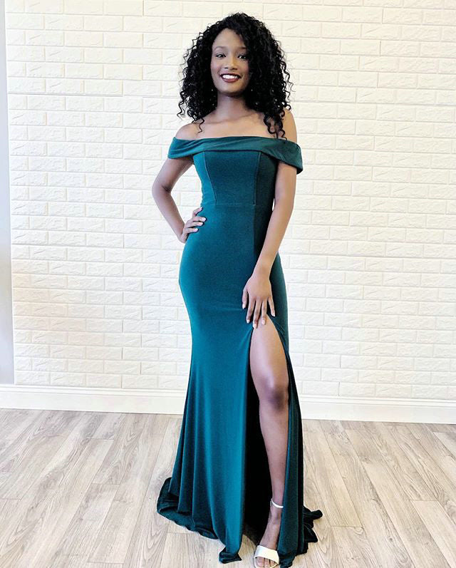 mermaid off shoulder prom dresses 2019 Stunning Off-the-Shoulder Mermaid Prom Dress Ruffles With High Split