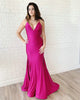 Sexy 2019 Fuchsia Mermaid Prom Dresses with V-Neck Long Prom Party Gowns