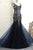 Navy Blue Tulle Mermaid Evening Dresses with Silver Beadings Sexy Evening Party Gowns