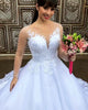 See Through Long Sleeve Beaded Wedding Dresses Lace Appliques Elegant Bridal Gowns