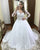 2019 Full Sleeve Lace Wedding Dress Appliques V-Neck Tulle Bridal Ball Gown with Beaded Belt