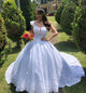 Elegant Lace Wedding Dress Ball Gown Cap Sleeve Appliques Bridal Gowns with Sheer V-Neck