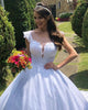 Elegant Lace Wedding Dress Ball Gown Cap Sleeve Appliques Bridal Gowns with Sheer V-Neck