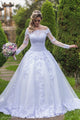 Elegant Lace Long Sleeves Wedding Dresses Appliques Beaded New 2019 Bridal Gowns