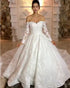 Off The Shoulder Lace Wedding Dresses Full Sleeve Appliques Elegant Bridal Gowns Chapel Train