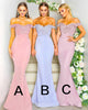Off The Shoulder Lace Mermaid Bridesmaid Dresses Sheer Lace Train Long Party Gowns