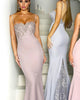 Sexy Lace Mermaid Bridesmaid Dresses Spaghetti Straps Sheer Lace Train Long Party Gown