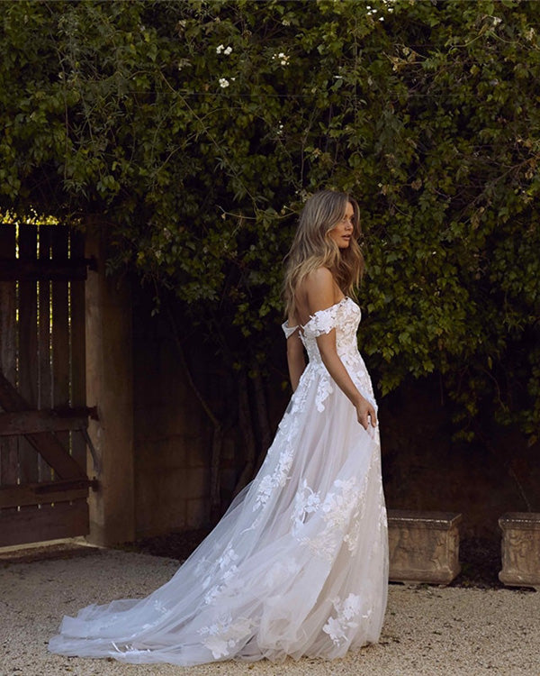 Popular Beach Wedding Dresses Off The Shoulder A-line Lace – angelaweddings