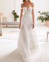2019 White Wedding Dresses A line Off The Shoulder Modest Lace Chiffon Wedding Bridal Gowns