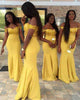 2019 Yellow Sequins Bridesmaid Dresses V-Neck Cap Sleeve Mermaid Wedding Party Gowns