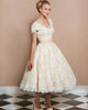 Vintage 1950s Lace Short Wedding Dress Short Sleeve Ball Gown V-Neck Bridal Gown Tea Length