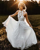 Sexy Bohemian Wedding Dress Halter Neckline Lace Appliques A-line Beach Chiffon Bridal Gown
