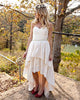 New High Low Wedding Dress with Removable Beaded Sash Satin Lace Bridal Gowns