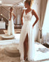Sexy Beach Wedding Dresses Lace Appliques V-Neck A Line Backless Bohemian Bridal Gown Split Side