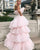 Strapless Pink Tulle Layered Skirts Wedding Dress A-line Bodice Ruffles Elegant Bridal Gowns 2020