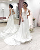 Elegant Silk like Satin Wedding Dresses Lace Appliques A Line V-Neck Bohemian Wedding Gown