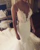 Sexy Tulle Wedding Dress Mermaid Lace Appliques Bodice Corset Back Spaghetti Straps Wedding Gown