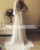 Bohemian Wedding Dress Illusion Lace Backless Long Sleeve Deep V Neck Boho Chiffon Beach Bridal Dress