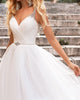 Sexy Organza A-line Wedding Dress Beaded Spaghetti Straps V-Neck Backless Long Wedding Gown
