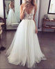 2020 See Through Lace V-Neck Wedding Dresses Appliques Backless Tulle Ruffles Bridal Dress