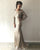 Long Sleeve Sequined Bridesmaid Dresses Cowl Back Slim Fitted Sheath Party Gowns Sparkly