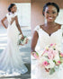 New Mermaid Lace Wedding Dresses with Cap Sleeve Covered Buttons African Trumpet Wedding Gown