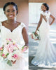 New Mermaid Lace Wedding Dresses with Cap Sleeve Covered Buttons African Trumpet Wedding Gown