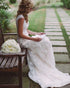 Elegant Mermaid Wedding Dress Lace Bodice V-Neck Open Back Cap Sleeve Beach Wedding Gown