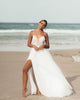 Sexy Beach Wedding Dresses Spaghetti Straps Unique Lace Appliques V-Neck Bridal Dress Split Side 2020