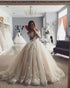 Delicate Lace Tulle Wedding Dress Ball Gown Floral Appliques Long Sleeve Princess Bridal Gowns