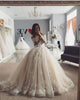Delicate Lace Tulle Wedding Dress Ball Gown Floral Appliques Long Sleeve Princess Bridal Gowns 2020