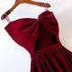 Burgundy Satin Prom Dresses with Spaghetti Straps Long Prom Homecoming Gowns with Big Bow