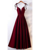 2020 Satin Prom Dresses with V-Neck Long Prom Homecoming Dress with Spaghetti Straps