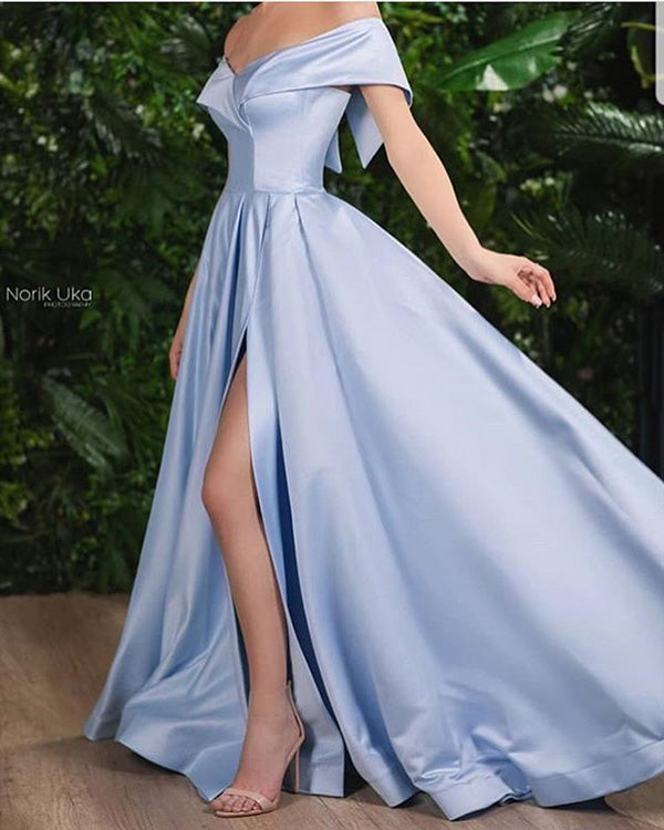 Light Blue Prom Dresses Off The Shoulder Long Prom Gowns with Split Si angelaweddings Light Blue Prom Dresses Off The Shoulder Long Prom Gowns with Split Si angelaweddings