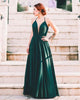 Fashion Dark Green Chiffon Prom Dresses Split Sexy V-Neck Long Prom Gowns Criss Cross Back