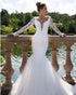 2020 Mermaid Wedding Dress Full Sleeve Sexy V-neck Lace Bridal Gowns Trumpet Tulle Train