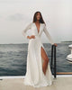 Simple 2020 Wedding Dress Full Sleeve Deep V-neck Bridal Gowns with Split Side