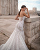 Sexy Mermaid Lace Wedding Dress Strapless See Through Bridal Gowns Long Train