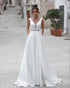 Fashion 2020 Wedding Dresses A-line Deep V-neck Backless Wedding Gowns with Belt Beaded