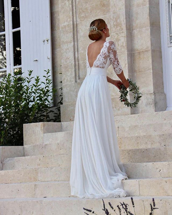 New 2020 A-line Wedding Dresses with V-Neck 3/4 Lace Sleeve Tulle Skirt Bridal Gowns New 2020 A-line Wedding Dresses with V-Neck 3/4 Lace Sleeve Tulle Skirt Bridal Gowns