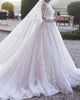 Gorgeous 2020 Lace Wedding Gowns Full Sleeve Sheer Scoop Neckline Bridal Ball Gowns Wedding Dress