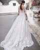 2020 Lace Wedding Dresses with V-Neck Half Sleeve Elegant Lace A-line Bridal Gowns Corset Back